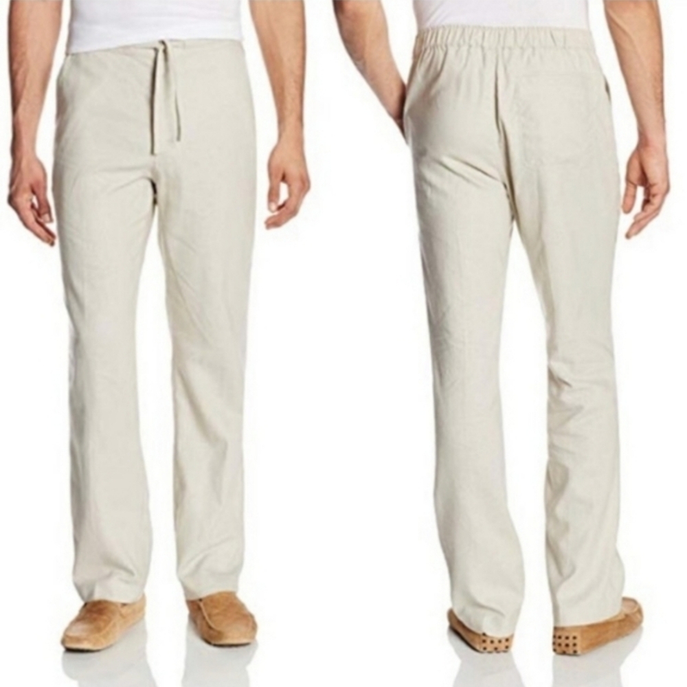 Havanera Linen Blend Beach Resort Pants Mens L 36-38 Beige Drawstring Unisex
